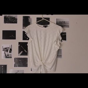 White ruffle sleeve top